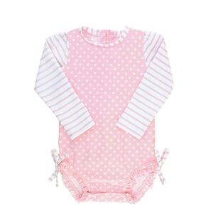 Ruffle Butts Pink Polka Dot One-Piece Rashguard Swimsuit size 2T